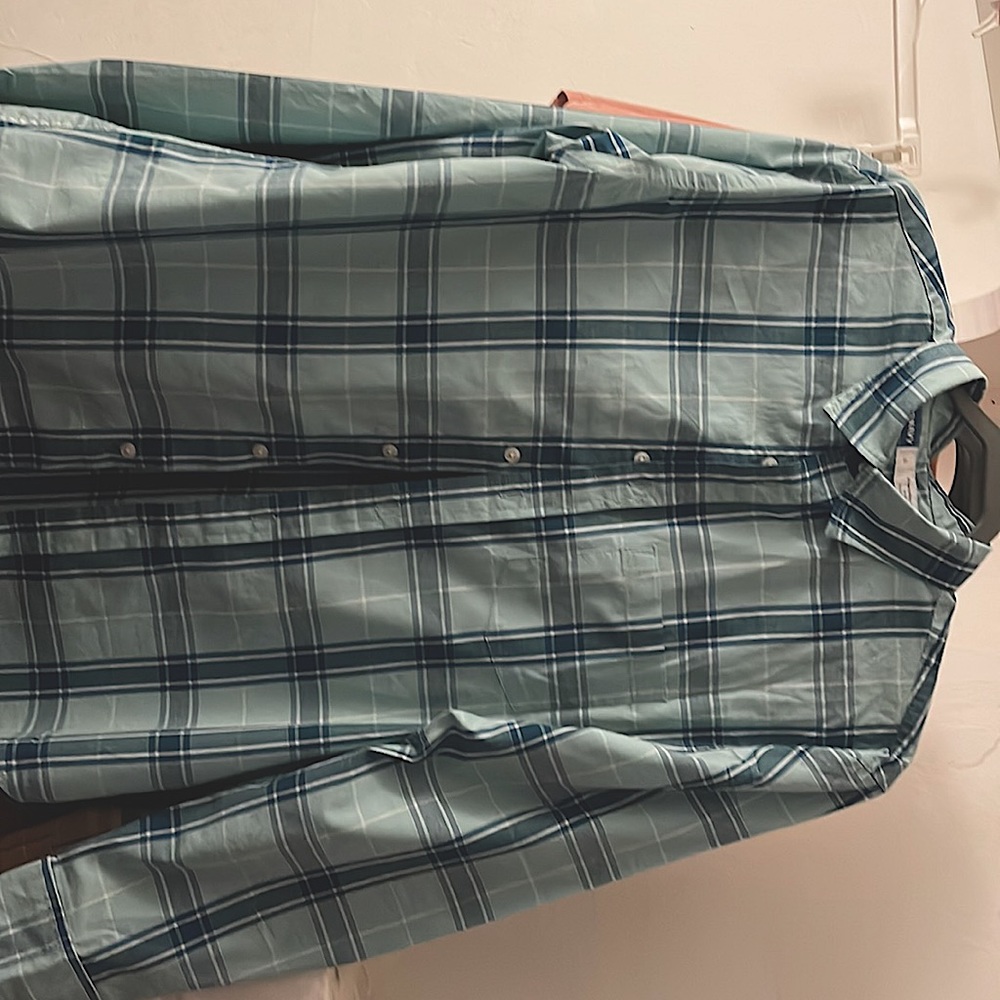 Everyday shirt, slim fit, built-in-flex, teal plaid.